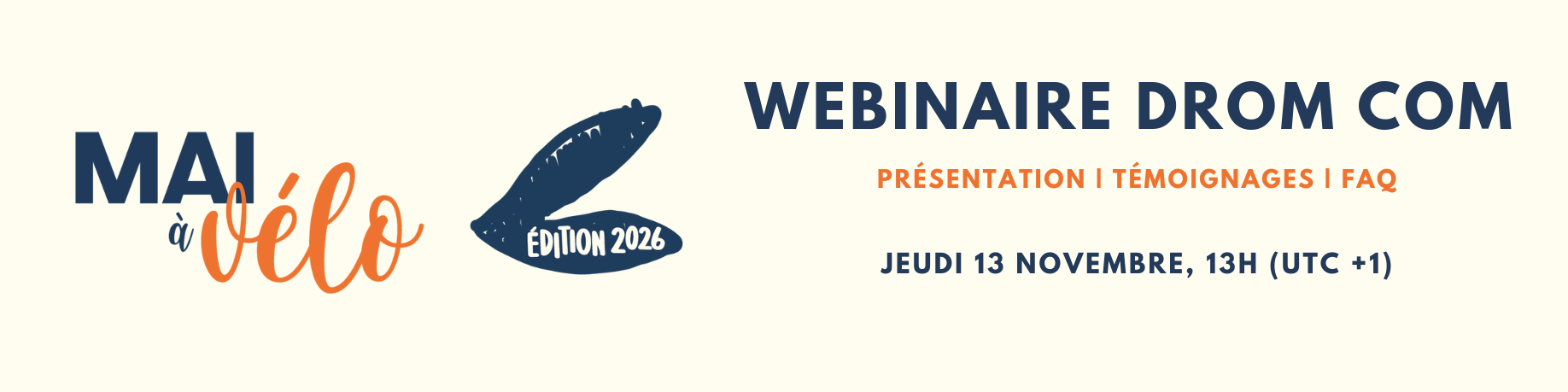 Webinaire inter DROM COM - Mai à vélo 2026 : jeudi 13 novembre, 13h (UTC +1)